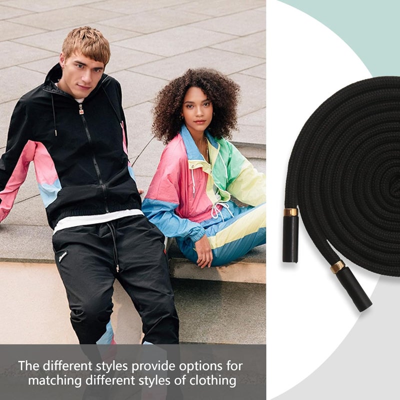 BOROLA 1Pcs 51 Inch Fashionable Durable Cotton Drawstring, Premium Hoodie, Sports Pants, Shorts Universal Drawstring Replacement (Black Rope, Cylinder Metal Head) - Image 4
